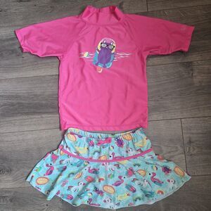 UV Skinz Girls UPF 50+ 2‑Piece Swimsuit Set Pink Rashguard & Skirt Bottom Size 7